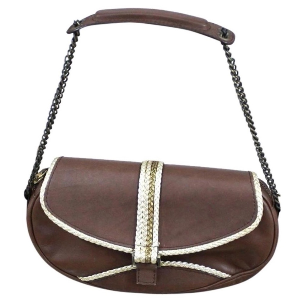 Giuseppe Zanotti Brown Leather Shoulder Bag Purse Handbag Gold Chain